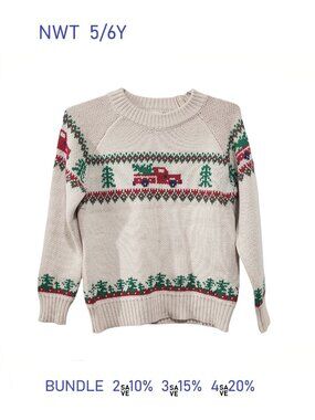 NWT - Holiday Theme Sweater Red Truck with Xmas Trees - size 5/6Y Me & Henry